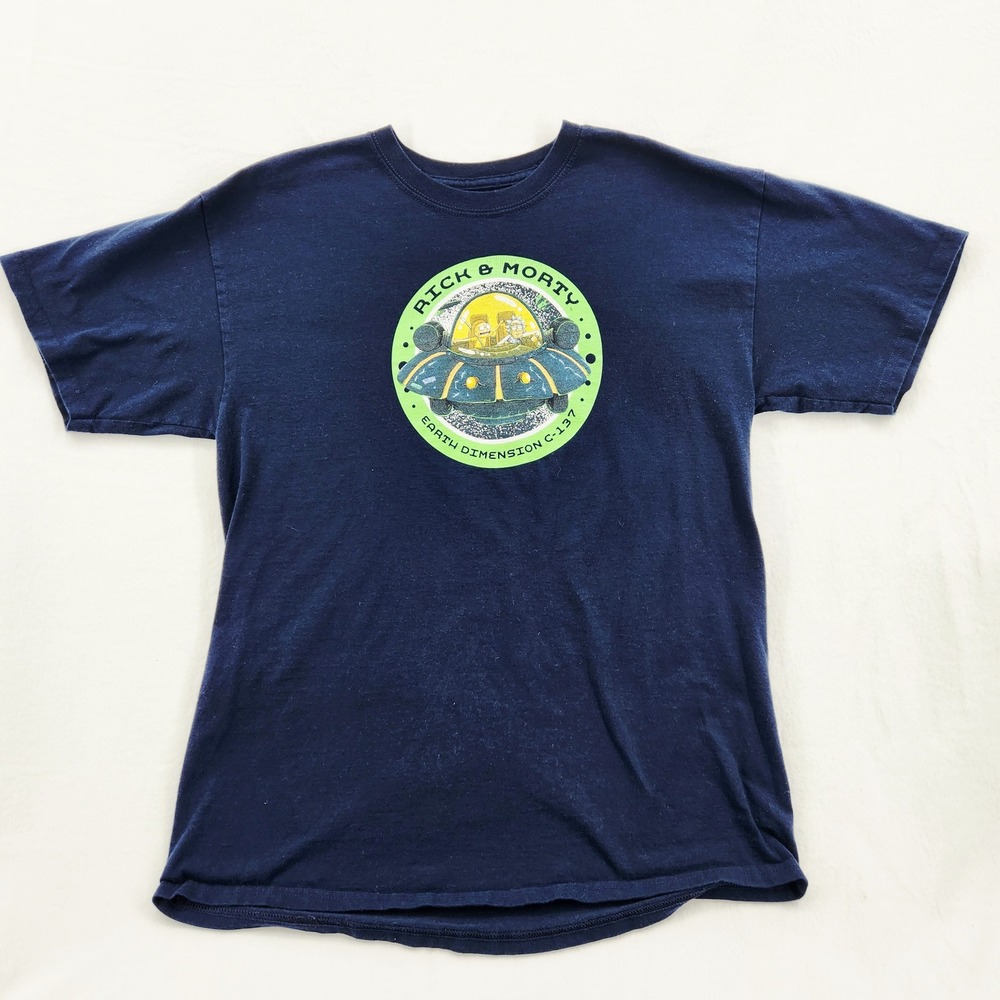 Rick and Morty Earth Dimension C-137 Navy Blue Graphic T-Shirt Mens Large L